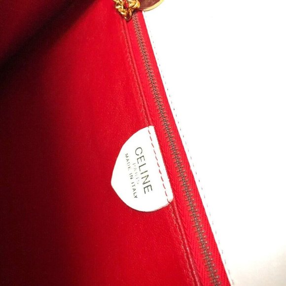 CELINE Chain Lock Leather Tote Bag Hand Bag White - Picture 5 of 12